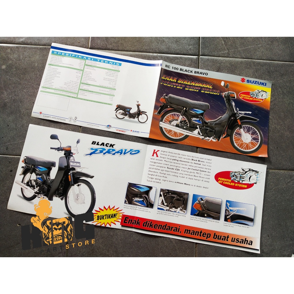 BROSUR POSTER SUZUKI RC100 BRAVO ORIGINAL - FLYER SPESIFIKASI RC 100 DP NEW BLACK BRAVO 2000 2001 20