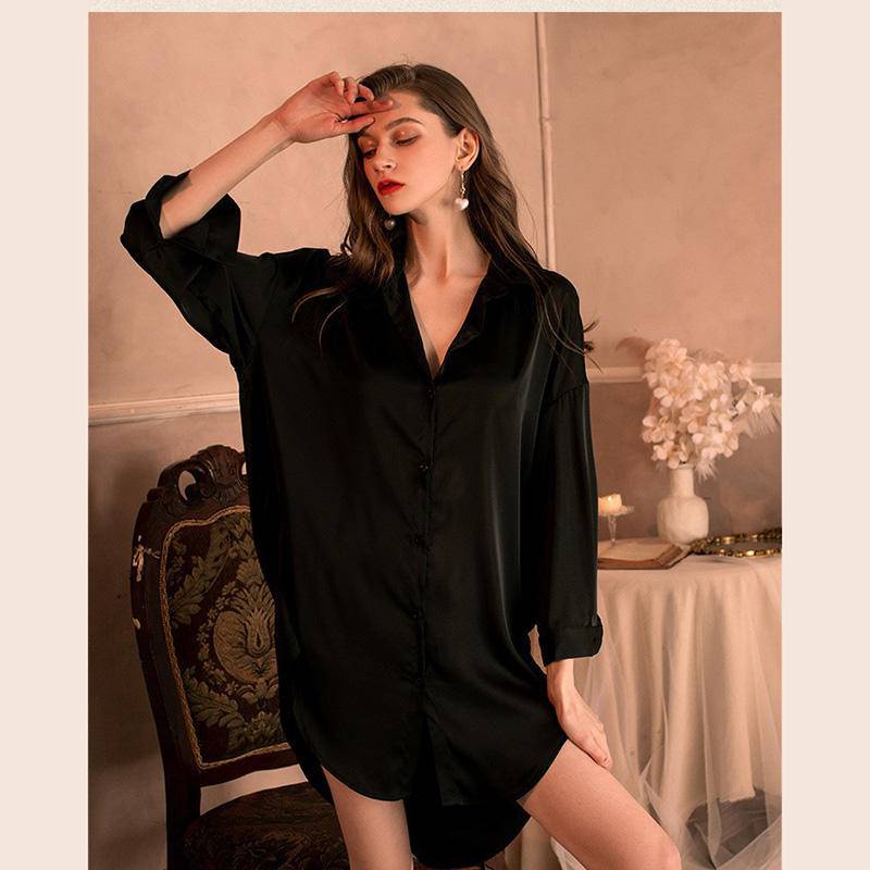 【Wetrose】Night Sexy Lingerie Boyfriend Style Shirt Pajamas Plus Size Uniform Baju Tidur Wanit Sexy Kimono