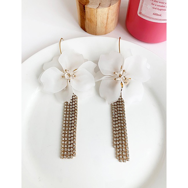 LRC Anting Tusuk Fashion Gold Alloy Diamond Resin Flower Tassel Earrings F91334