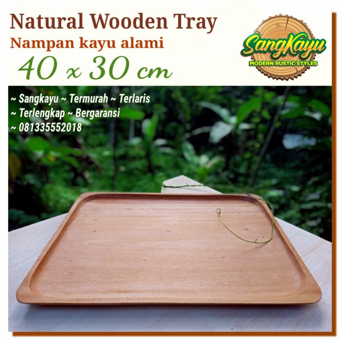 Nampan kayu besar alami Natural wooden tray 40x30cm nampan kayu