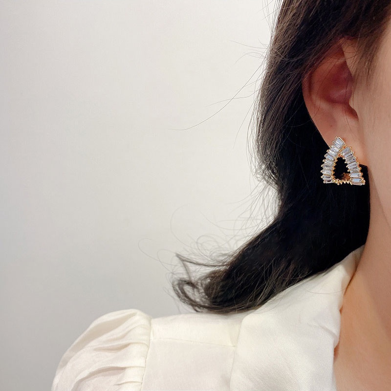 Shuling 925 silver needle Korean version Micro-inlaid Zircon Stud Earrings Super Cute Geometric Earrings Female Earrings Jewelry