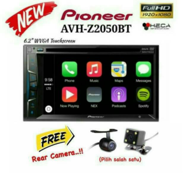 Paket Pioneer AVH-Z2050BT Bluetooth Head Unit Double Din Tape Mobil AVH Z2050 BT Z + Camera HD CCD