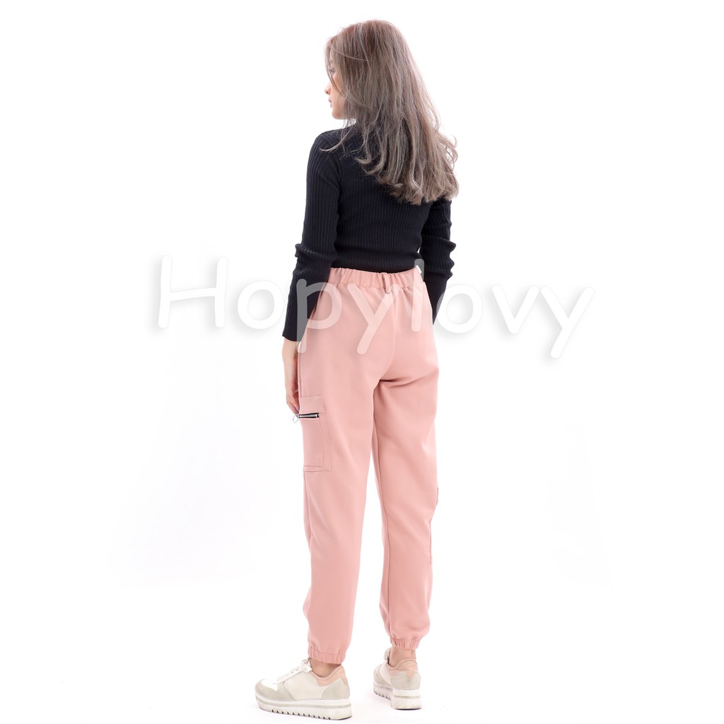 HOPYLOVY Celana Jogger Wanita Zipper Joger Ikari