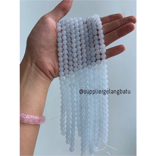 Bahan kalung Gelang clear white cat eye TANPA JARONG 8mm mata kucing