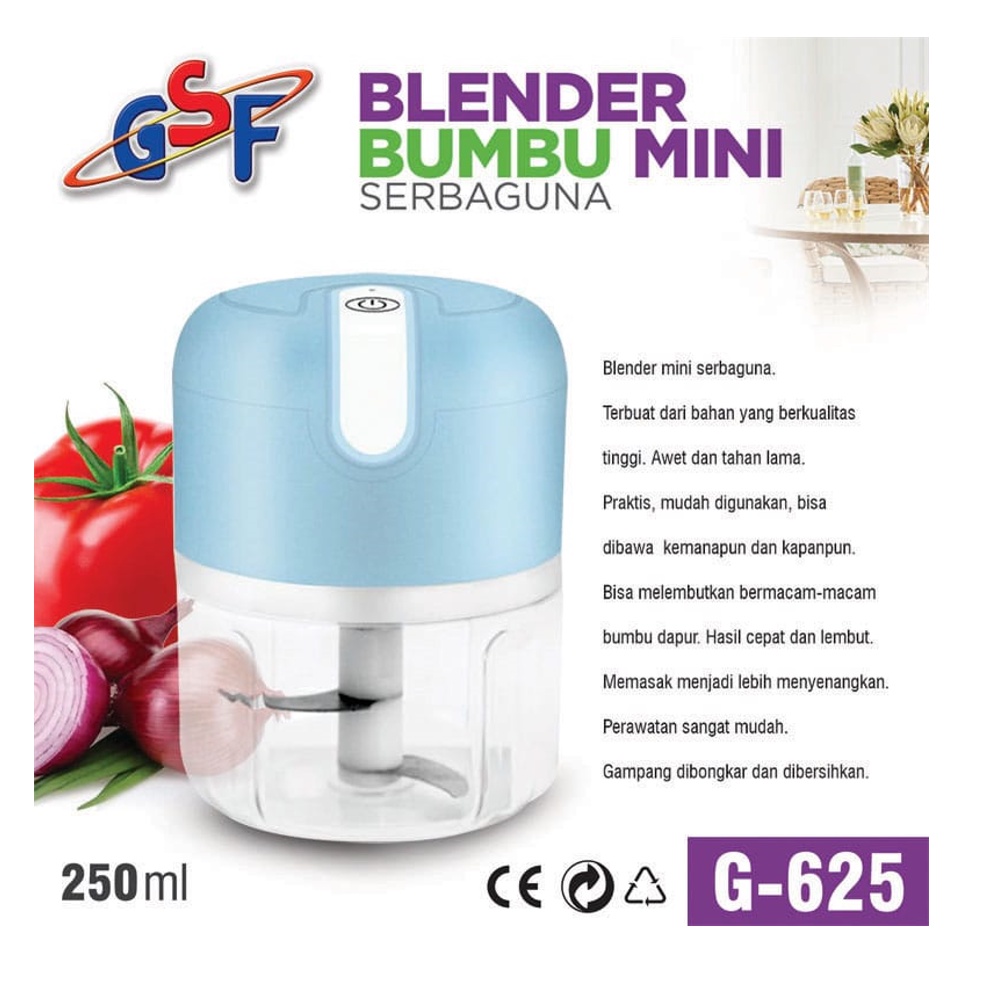 Mini Chopper Processor Portable Electric Rechargeable USB - Blender Bumbu Dapur Sayur Buah Mini Elektrik 250 ML GSF G 625 / GSF 30051