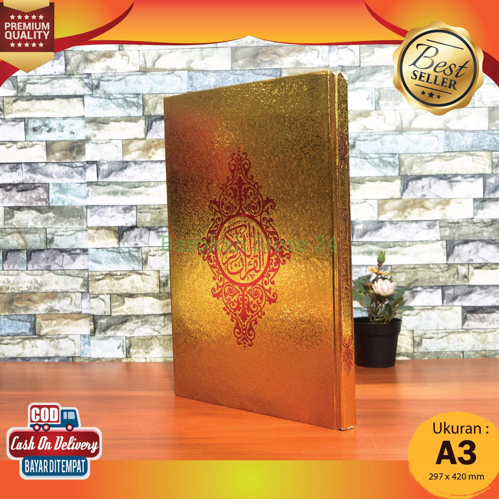 Al Quran Cover Emas Ukuran Jumbo Besar A3 Non Terjemah, Al-Quran Super Jumbo Untuk Lansia/Orang Tua,