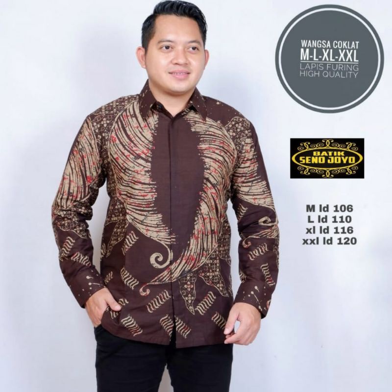 Batik Pria Lengan Panjang Wangsa Coklat Full Furing Senojoyo