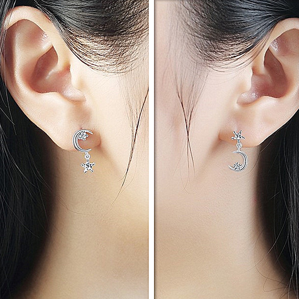 Anting Bentuk Bintang Dan Bulan Aksen zircon Untuk Wanita