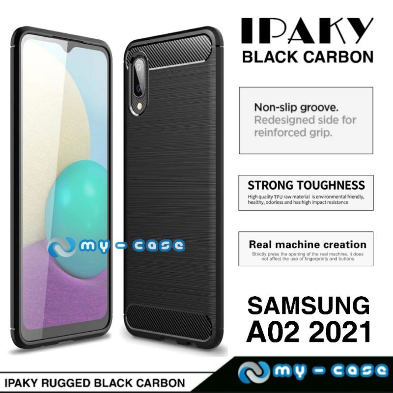 Soft Case Samsung A02  Case Rugged Ipaky Black Carbon