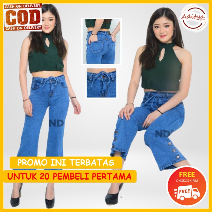 kulot jeans wanita kancing scuba putih plisket highwaist jumbo rayon wanita panjang hw plisket
