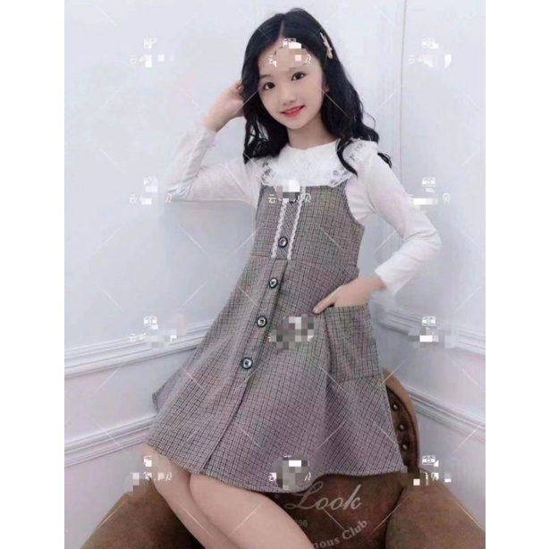 Dress 2in1 Anak Overall Tweed Import (110)