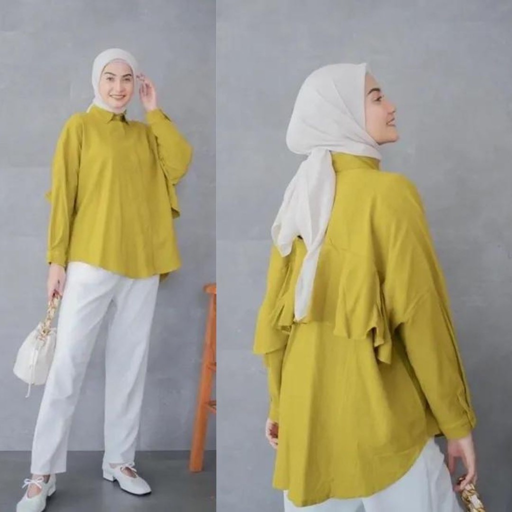 Alika shirt - Basic Kemeja Wanita Oversize aksen Ruffle Belakang / kemeja big size lengan panjang wanita / atasan korean style wanita / atasan kemeja wanita / top ruffle wanita / kemeja ruffle wanita / kemeja ruffle belakang / atasan wanita kekinian