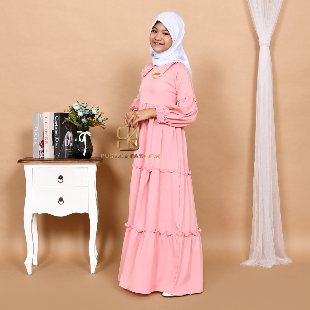 NAYLA kids gamis anak muslim perempuan tanggung long dress serut susun kid wanita anak usia 4 5 6 7 8 9 10 11 12 13 14 tahun warna putih tulang bw hitam lilac wardah dusty pink fashion muslim anak pesantren  ngaji manasik haji maulid nabi sekolah agama