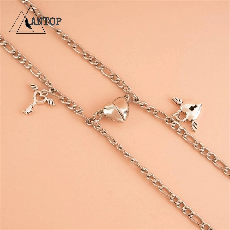2 Pcs Fashion Cinta Gelang Pasangan Magnetik Kesederhanaan Rantai Paduan Aksesoris Hadiah ANTOP