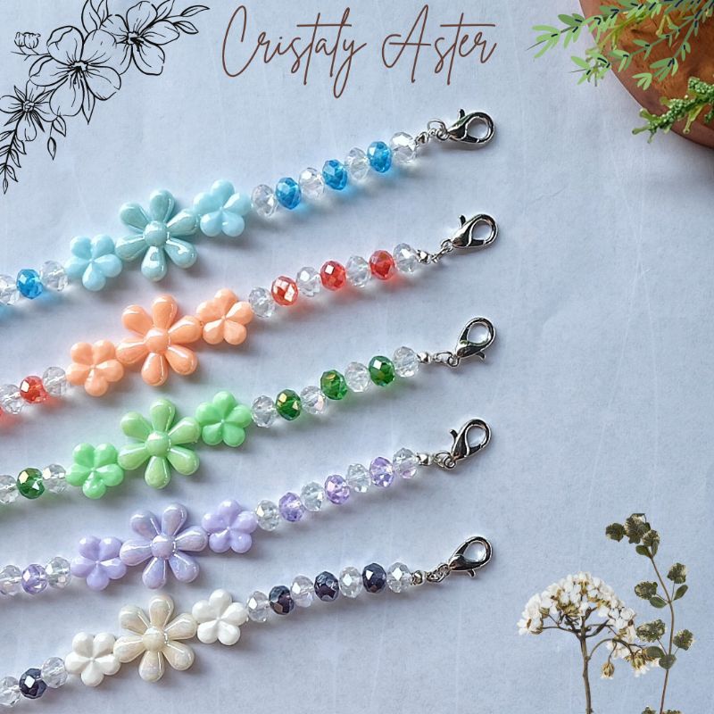 Konektor Masker Kristal Cheko | Cristaly Aster | Konektor Masker lucu murah kalung masker strap mask