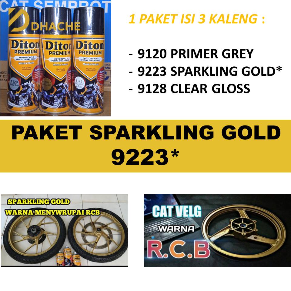 Paket Lengkap Cat Pilox Diton Premium 9223 Sparkling Gold RCB Warna Emas Cerah 400cc aerosol pylox