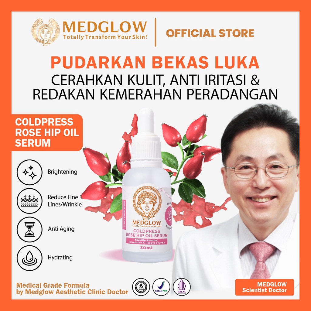 MEDGLOW CLINIC Coldpress Rose Hip Oil Serum 30 ml| BPOM HALAL Skincare Whitening Brightening Pemutih