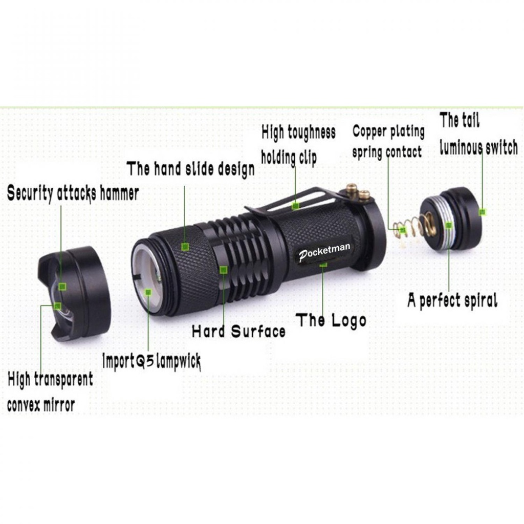 PocketMan Senter LED Batre Cas Rechargeable 2000 Lumens Waterproof Flash Light Anti Air Bisa Zoom Cahaya Terang / Center Senter LED Super Terang Jarak Jauh 2000 Meter Polisi Jumbo / Senter Swat Police / Senter Poketman Ultraviolet / Senter Gunung Infrared