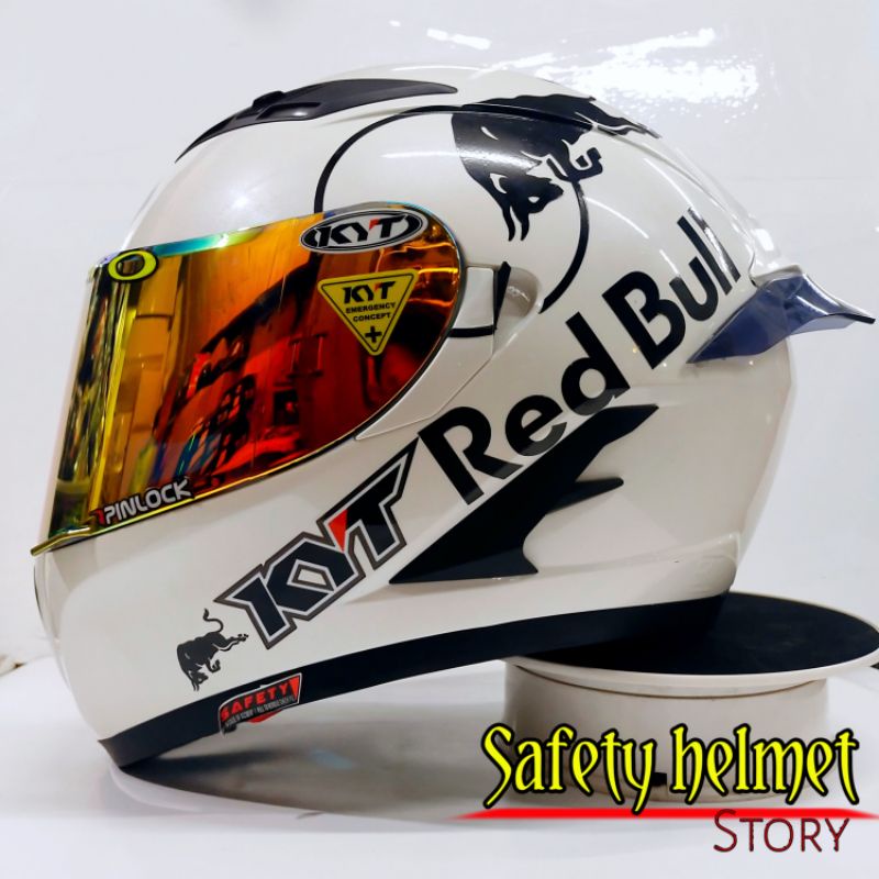 Helm Kyt FALCON FR Solid white Paket Ganteng Redbull Free Kaca original-1