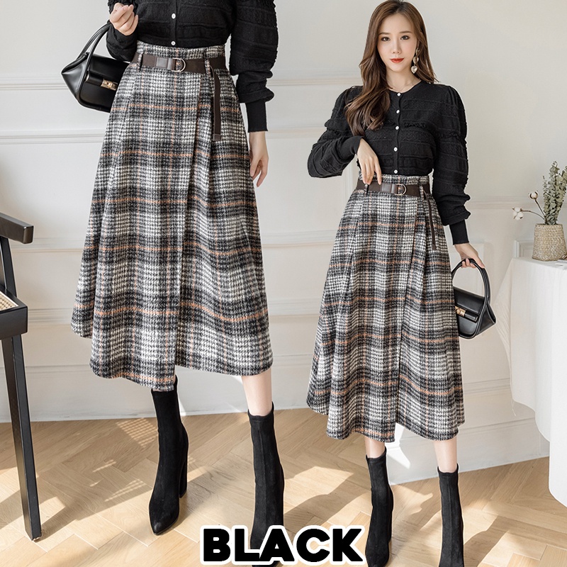 KARAKOREA 7703 Maxi Tweed + Belt/Rok Panjang/Rok Autumn/Rok Kerja