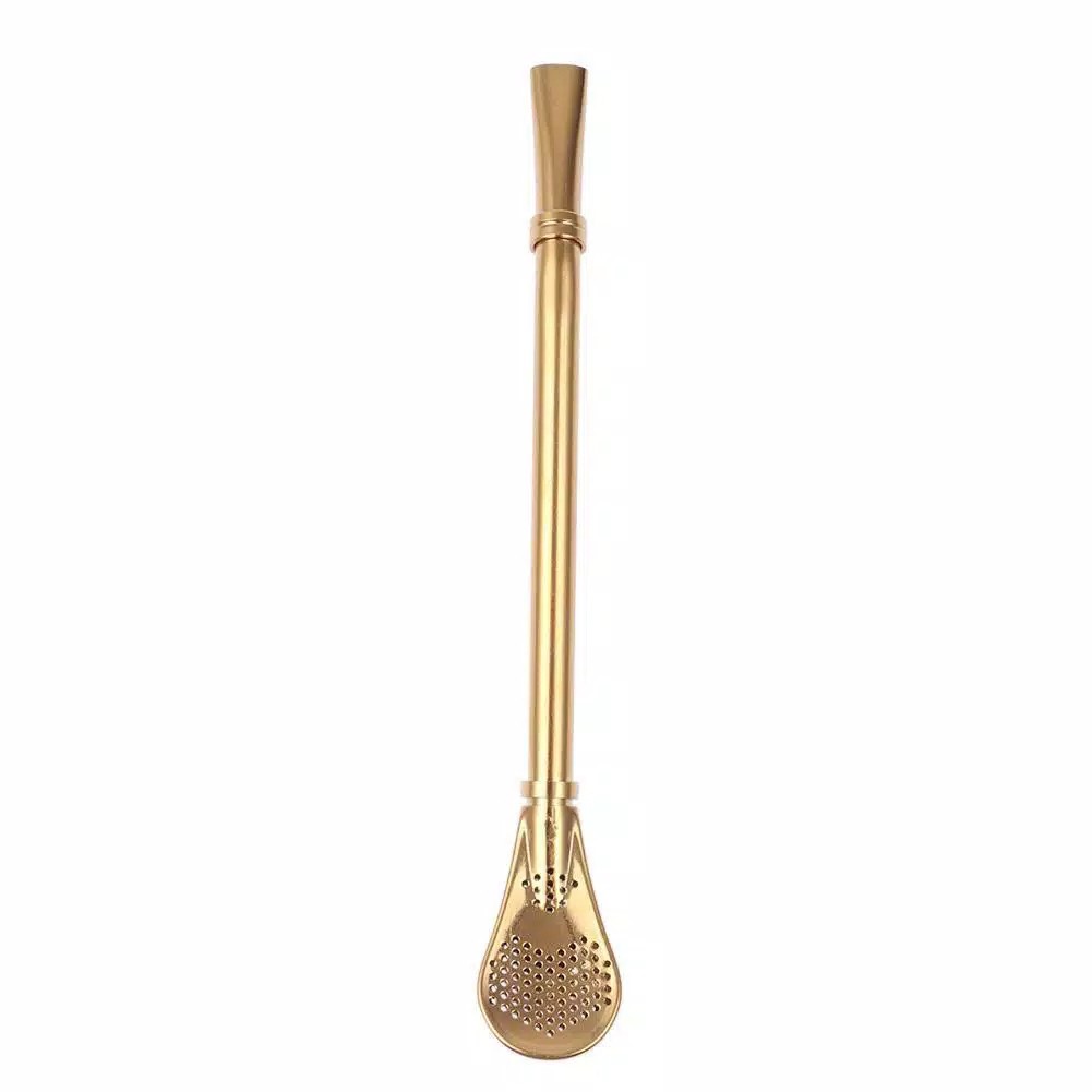 Sedotan sendok stainless warna / sendok sedotan unik / sendok teh stainless / sendok kopi stainless-Gold