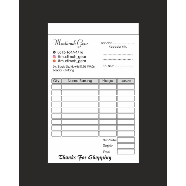 

cetak Nota Custom Satuan