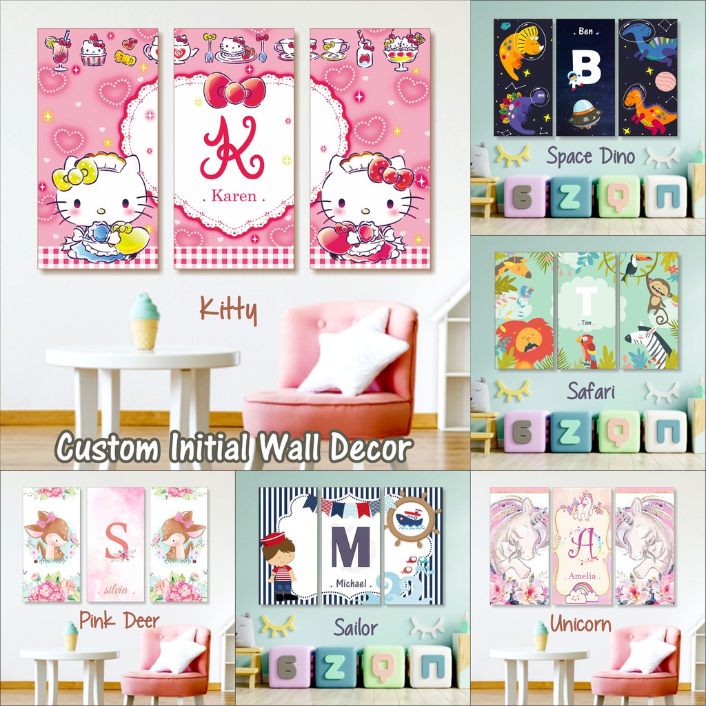 Mikusoo Hiasan Dinding Set Isi 3 Custom Wall Decor Pajangan Rumah Kamar Anak Inisial Nama Nursery