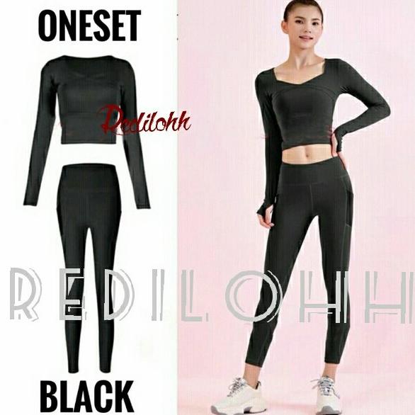 one set baju yoga olahraga senam gym wanita lengan panjang