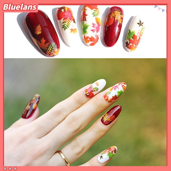 Bluelans Stiker Nail Art Manicure Desain Daun Maple Bunga Butterfly