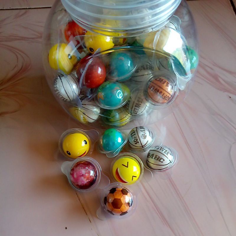 (Toples Isi 50pcs) Semangka Bubble Gum / Planet Bubble Gum / Bola Basket Bulat Mata / Permen Karet Lunak Viral Korea / Kemasan Mirip Trolli Planet Jelly Gummy Korea