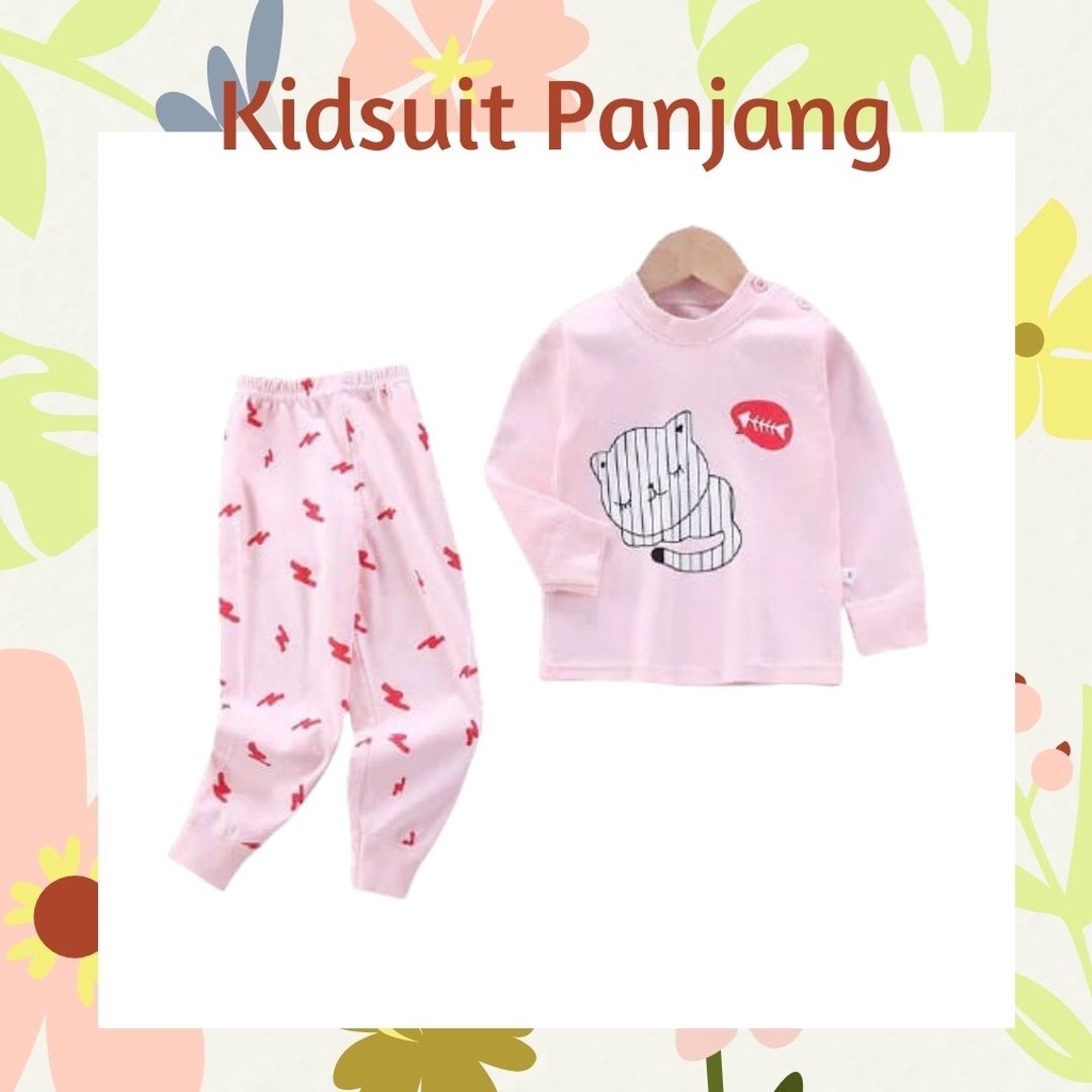 Plazababyku KIDS SUIT PIYAMA PANJANG Setelan Anak Bahan Kaos Celana Berkualitas Import cewek H1A