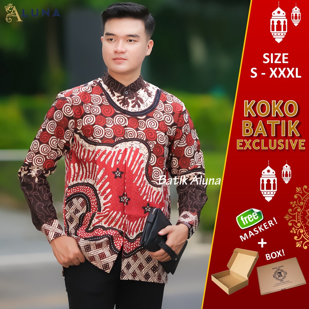 Baju Koko Pria Dewasa Motif Batik Aluna Kurta Pakistan Baju Muslim Lengan Panjang Terbaru Good Quality Katun Premium MBA 005