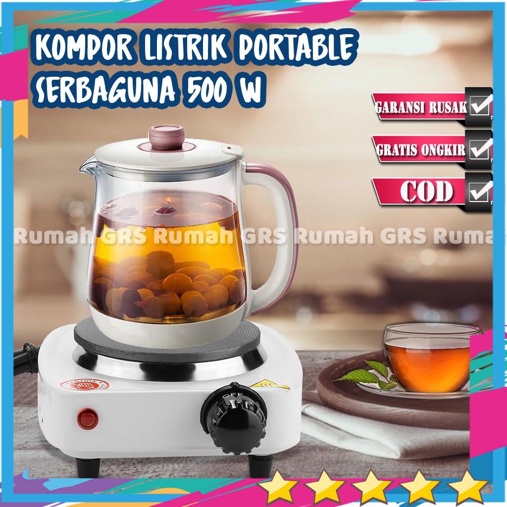 KOMPOR LISTRIK PORTABLE 500 WATT UKURAN KECIL DENGAN 1 TUNGKU TANPA GAS BISA DILETAKAN DI MEJA MAKAN