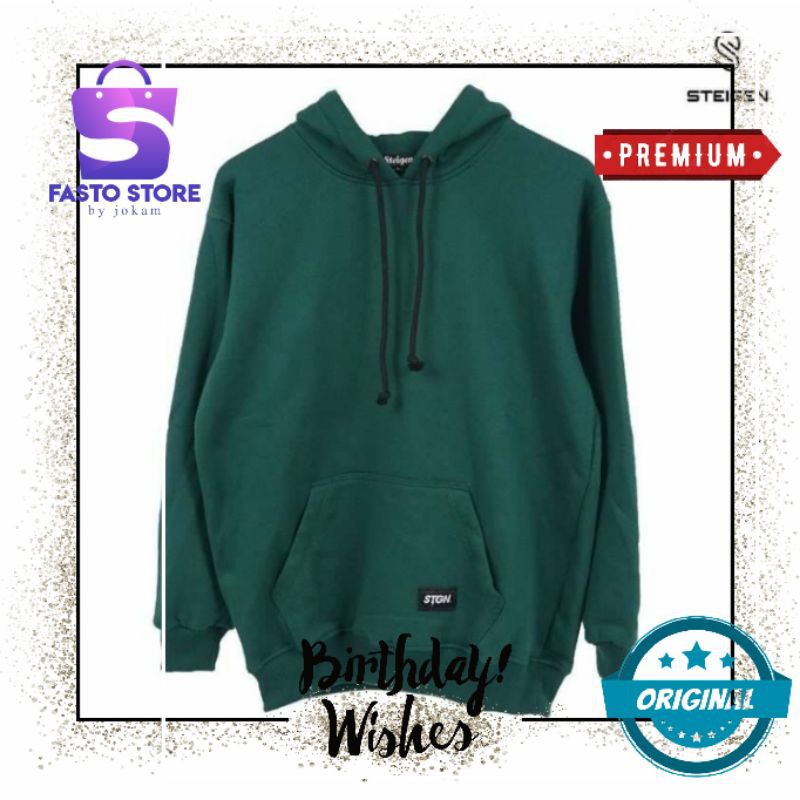 Hoodie Jaket Sweater Pullover Premium Steigen Pria Wanita Keren Kekinian Warna Hijau Original