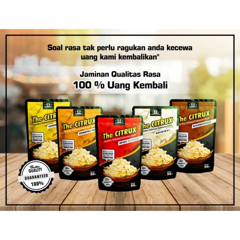 

THE CITRUX CEMILAN KERIPIK RENYAH ENAK (PEDAS,ORIGINAL,KEJU, BARBEQUE,JAGUNG BAKAR)