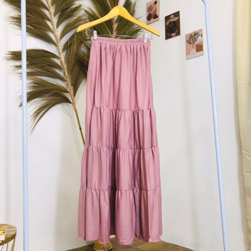 ROK SUSUN MAXI SKIRT // ROK PREMIUM // ROK WANITA TERBARU-Pink