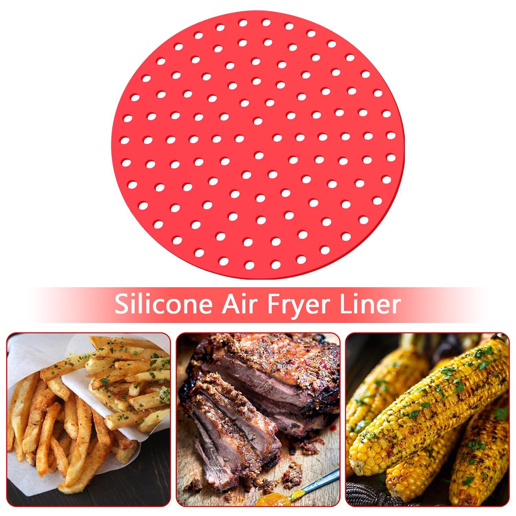 Solighter 2pack Air Fryer Liners Aksesoris Pembuatan Dapur Tikar Merah Dapur Bulat Besar Anti Lengket