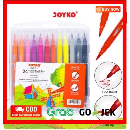 

(BISA COD) BRUSHPEN JOYKO 24 WARNA DUAL TIP - COLOUR BRUSH PEN - PENA KUAS CLP 31