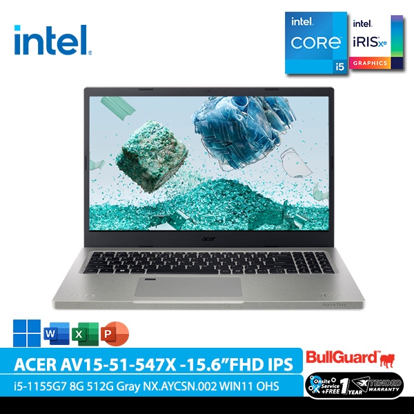 ACER ASPIRE VERO AV15-51-547X (15.6"FHD IPS,Intel® Core™ i5-1155G7,8G,512G,WIN11,Gray,NX.AYCSN.002)