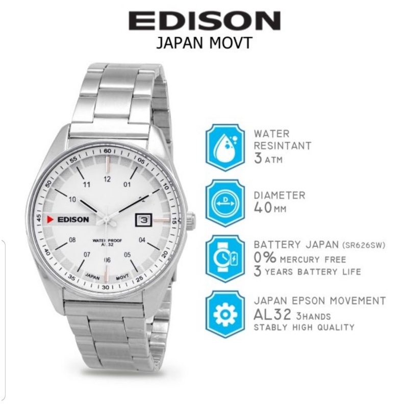 Jam Tangan Edison AR EG 252 R Tanggal Waterproof Japan Movement