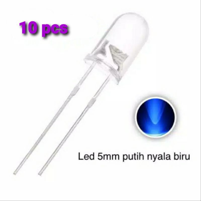 LED 5mm Putih Nyala Biru10 pcs