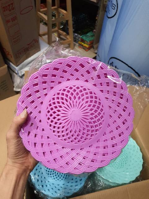 Piring Rotan Plastik Bulat Piring Lidi TEBAL ISI 1 LUSIN-2