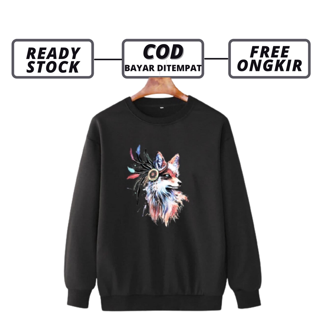 (COD) CREWNECK SWEATER WOLF FOX / KAOS HOODIE HITAM SERIGALA KEREN / SWITER CREWNECK PRIA WANITA RUB