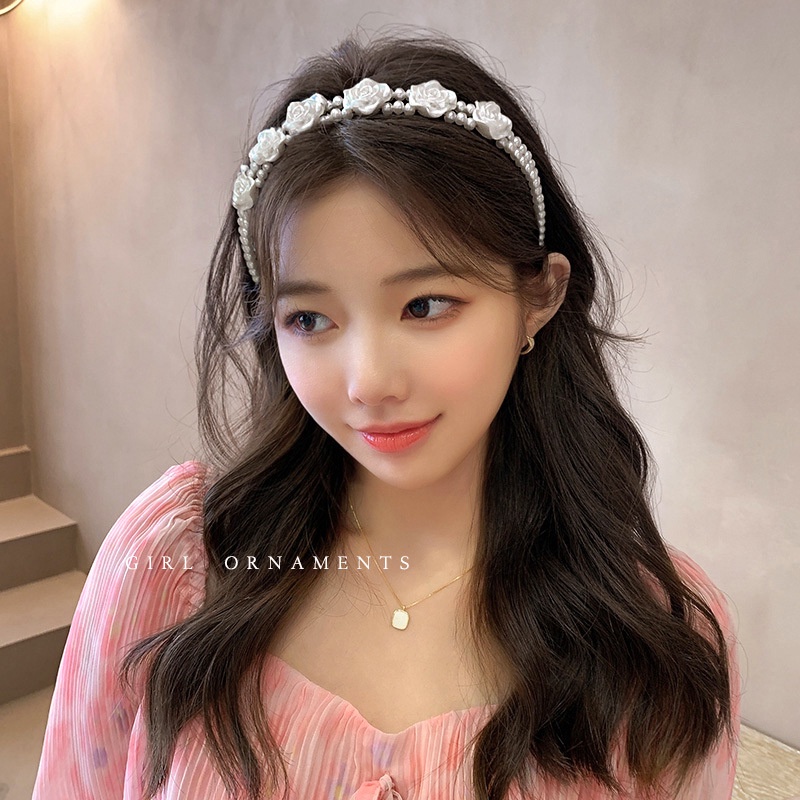 AY(CN) Bando Rambut Bunga Kristal Mutiara Bunga Korea Twist Bando Cuci Muka Untuk Aksesoris Rambut Wanita