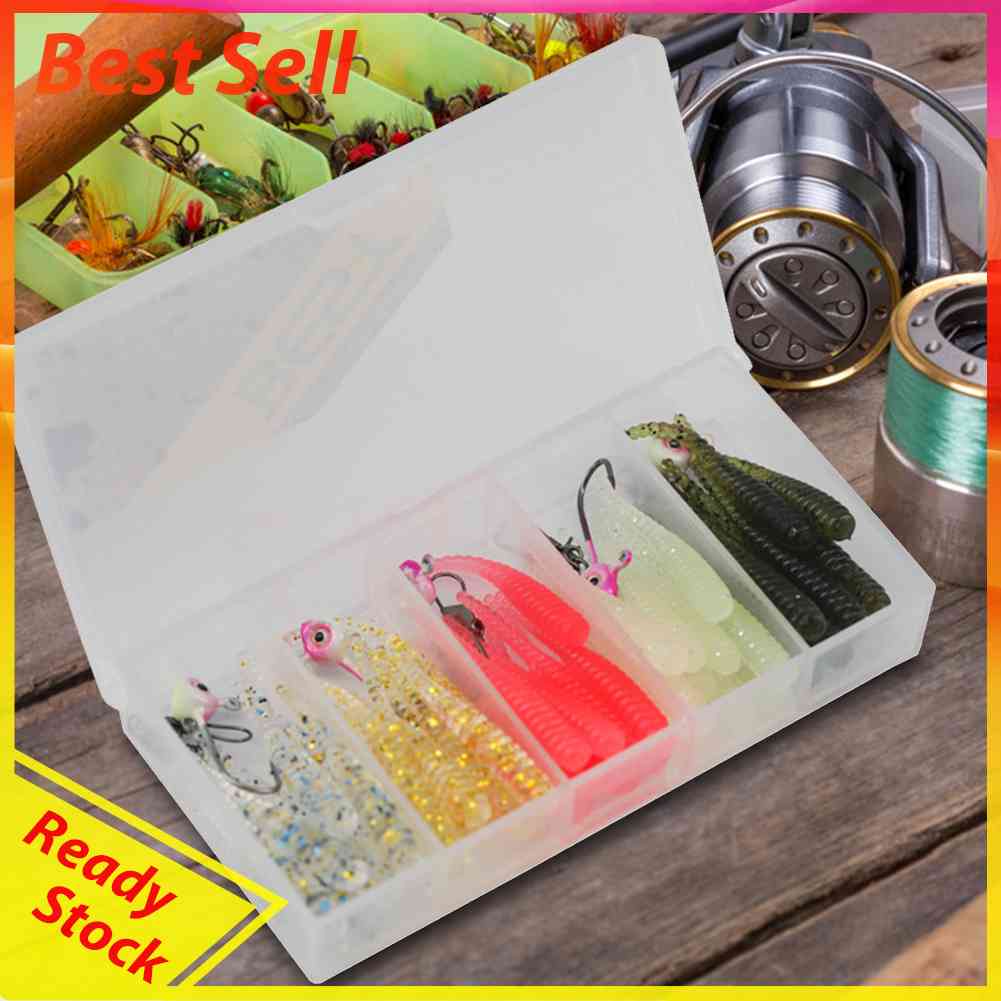 1 Set Umpan Pancing Jig Head Lembut Buatan Dengan Kotak Penyimpanan 5 Sekat Pesca