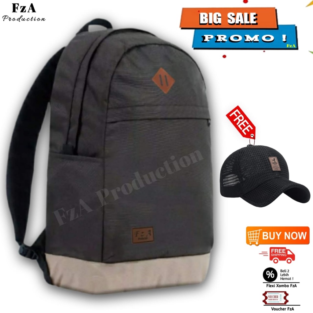 Tas Ransel Punggung Distro Casual Pria Wanita / Tas Ransel Laptop Original - FzA FREE Topi Distro Trucker