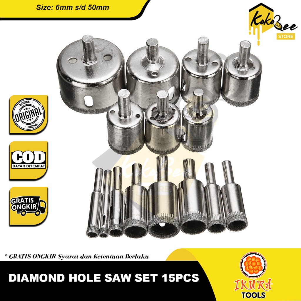 Set mata bor kaca holesaw hole saw keramik granit marmer batu porselen - Diamond hole glass cutter s
