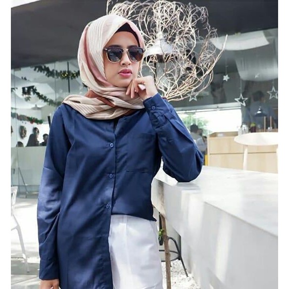 Kemeja Wanita Kerja Polos Busui Katun Toyobo Bayar ditempat marimofashions-KEMEJA TOYOBO Navy