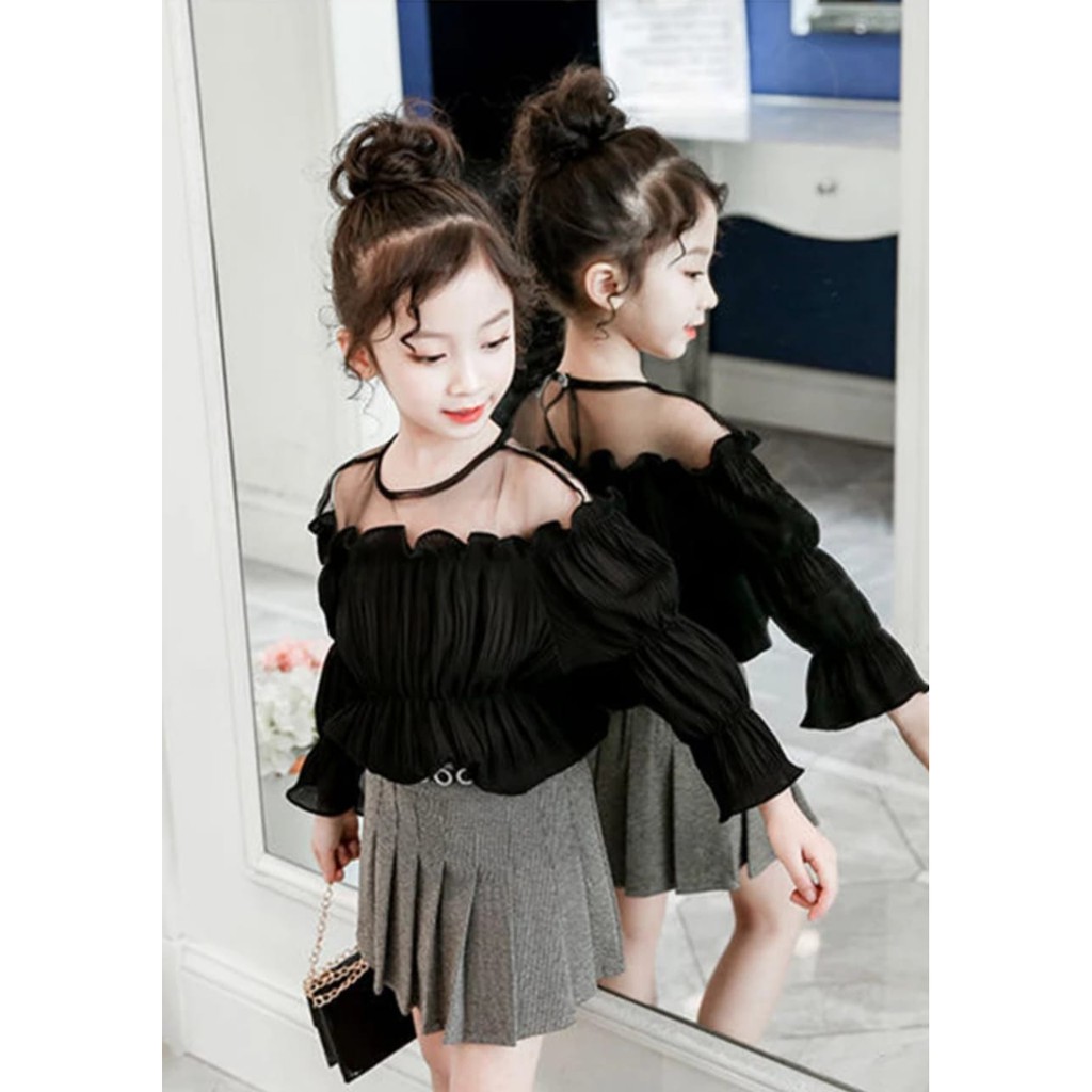 QUEEN FASHION NADIN BLOUSE KIDS / HITAM / PUTIH