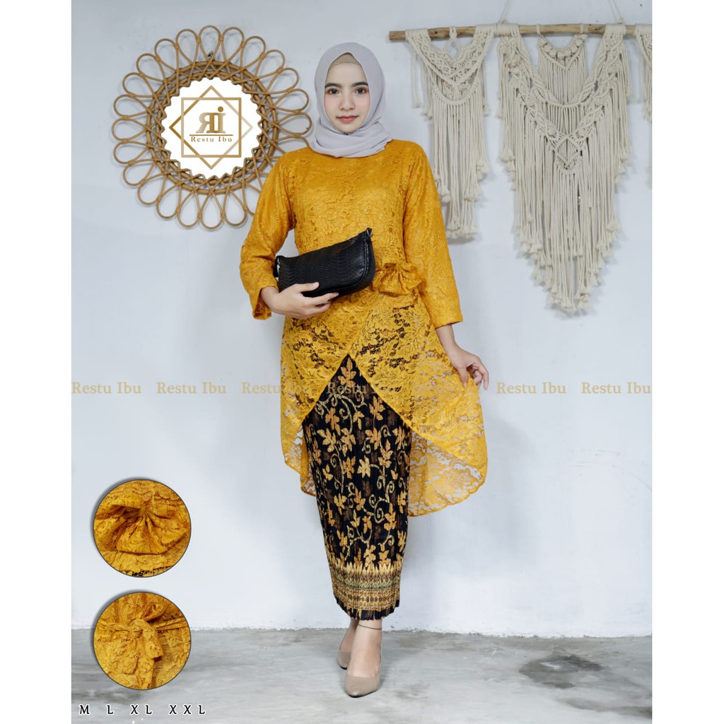 Setelan Kebaya Brukat Tunik Srikandi (Gold)